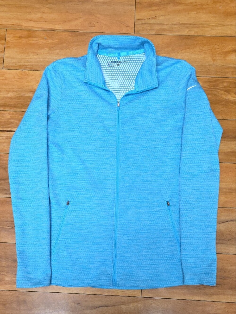 Nike Dri-FIT Full Zip Golf Athletic Jacket Blue Space Dye Grid Liner Size L